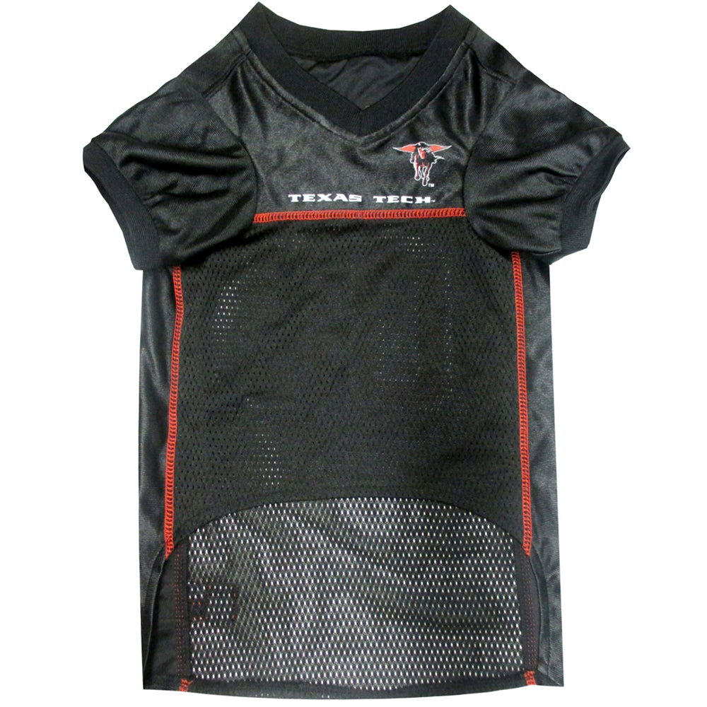 Black Texas Tech pet jersey shown from the front
