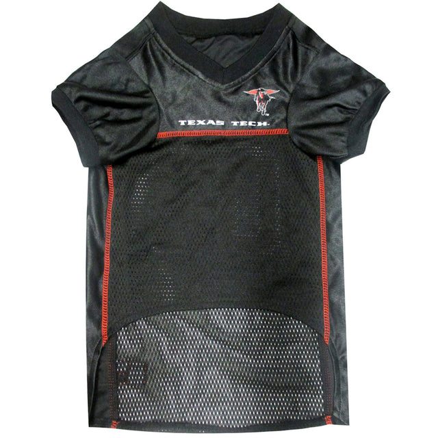 Black Texas Tech pet jersey shown from the front