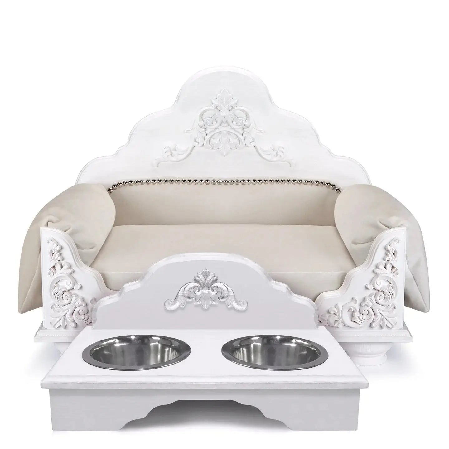 Grace Kelly Luxury Dog Bed in White — elegant handcrafted designer pet bed available at HT Animal Supply