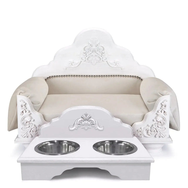 Grace Kelly Luxury Dog Bed in White — elegant handcrafted designer pet bed available at HT Animal Supply