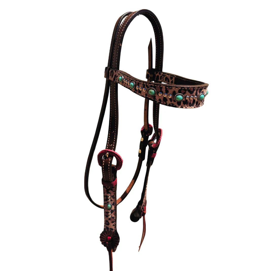 Alamo Saddlery Western Headstall with Hand-Dyed Edges and Stainless Steel Hardware