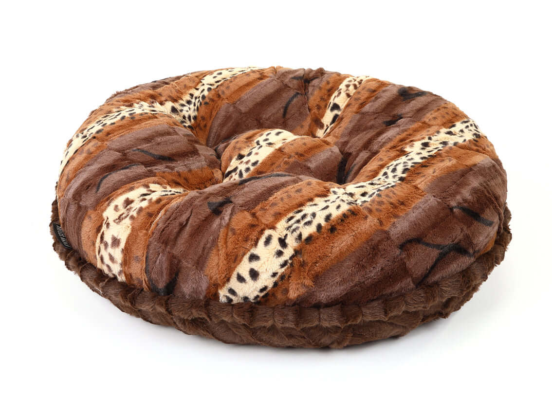 Round plush dog bed in bagel or donut style from HT Animal Supply