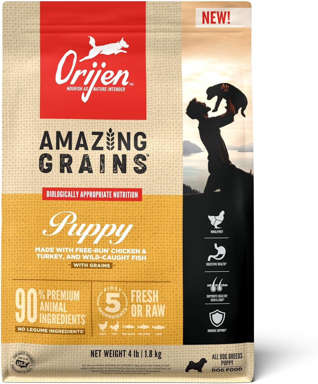 Orijen pet food collection featuring high-protein dog and cat food made with fresh, natural ingredients