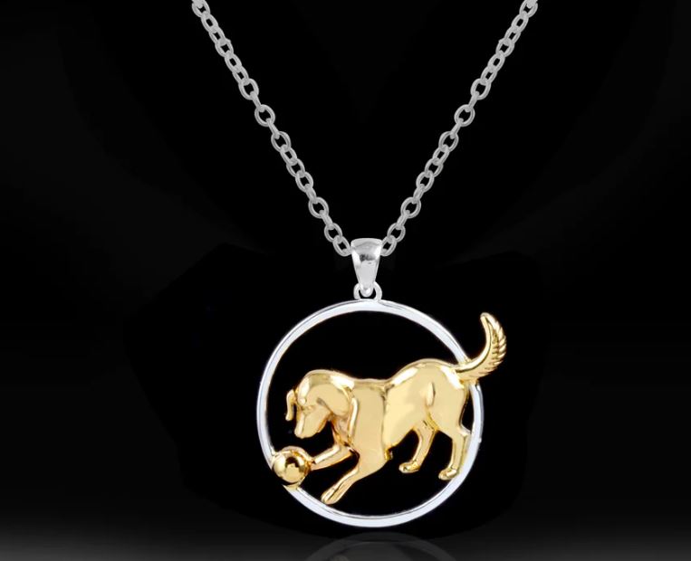 Playful Soul Dog Necklace in 925 sterling silver with a two-tone finish, featuring a playful dog-inspired design for pet lovers.| HT Animal Supply
