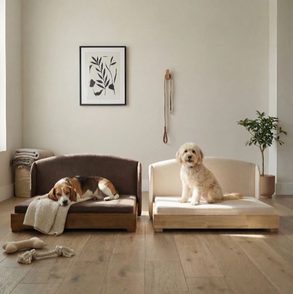 Mafé luxury dog bed with furniture-grade wood frame and orthopedic mattress at HT Animal Supply