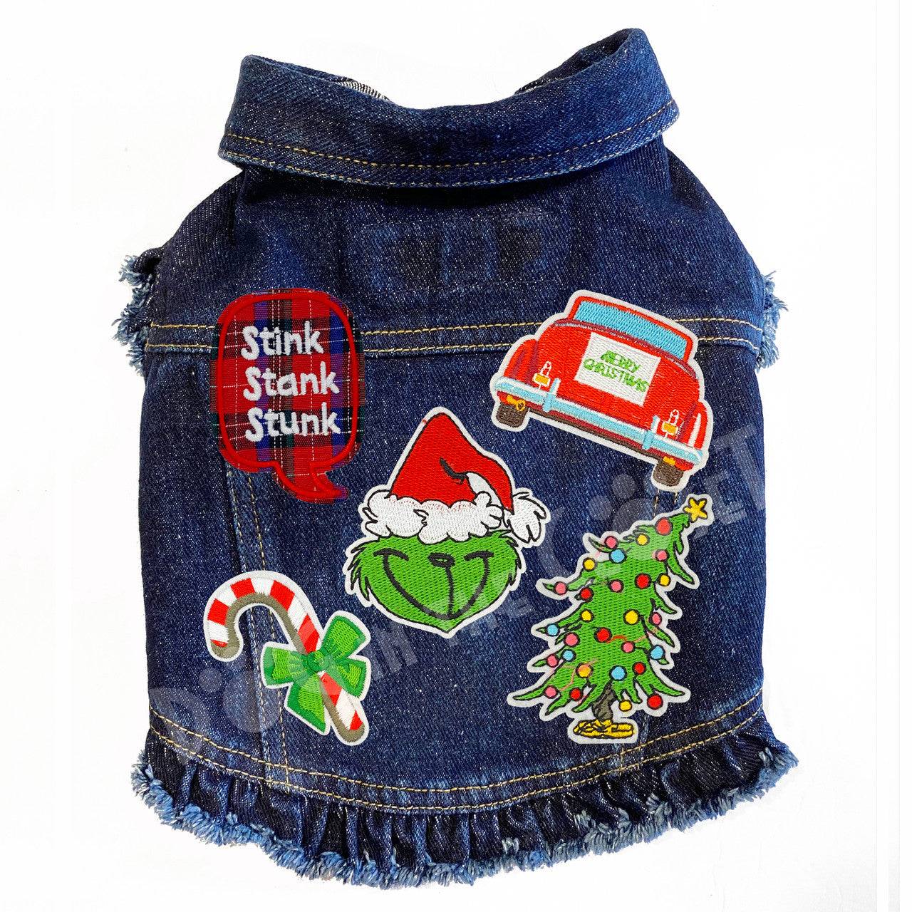 Matching Dog and Kids Christmas Denim Jackets and Vests with festive embroidery from HT Animal Supply