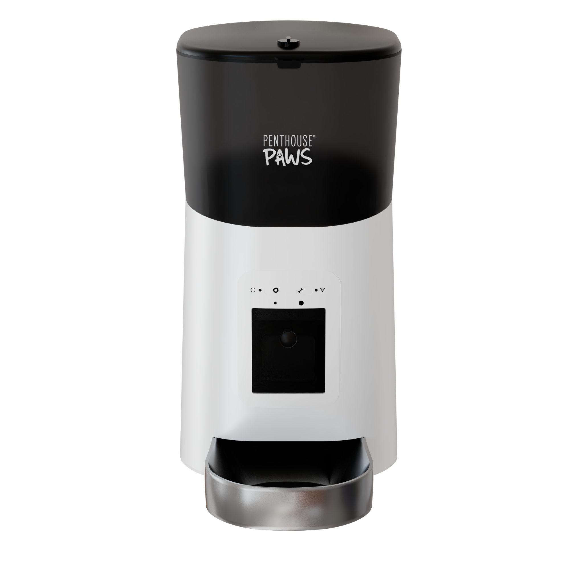 Penthouse Paws branded smart feeder with interactive display for pets, part of premium pet products collection.