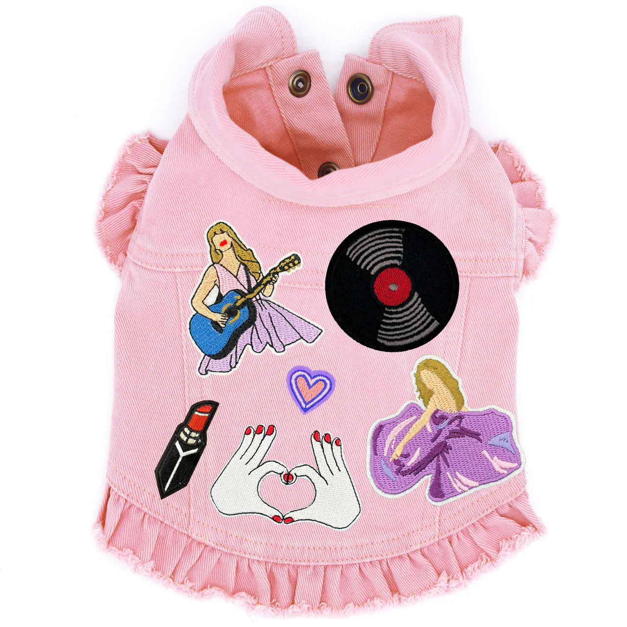 Celebrity-inspired denim dog jackets and harnesses with custom designs from HT Animal Supply