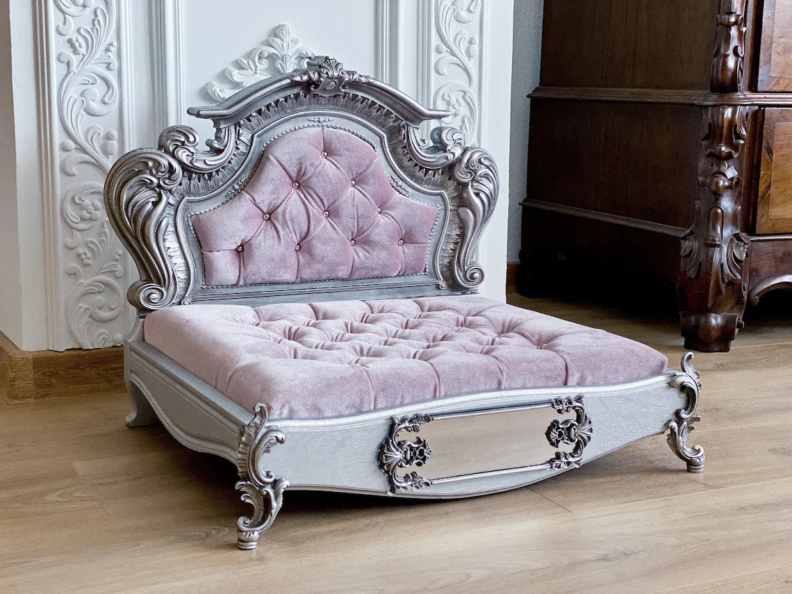 Ornate luxury pet bed with plush velvet upholstery from HT Animal Supply