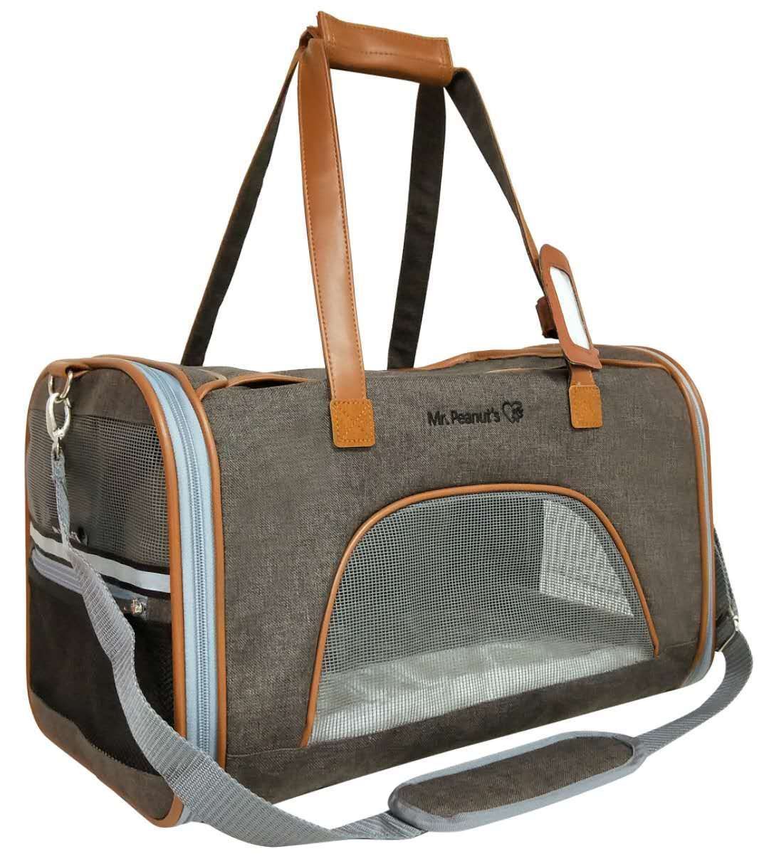 Mr. Peanut’s Pet Carriers collection featuring airline-approved dog and cat carriers, travel bags, and pet transport accessories