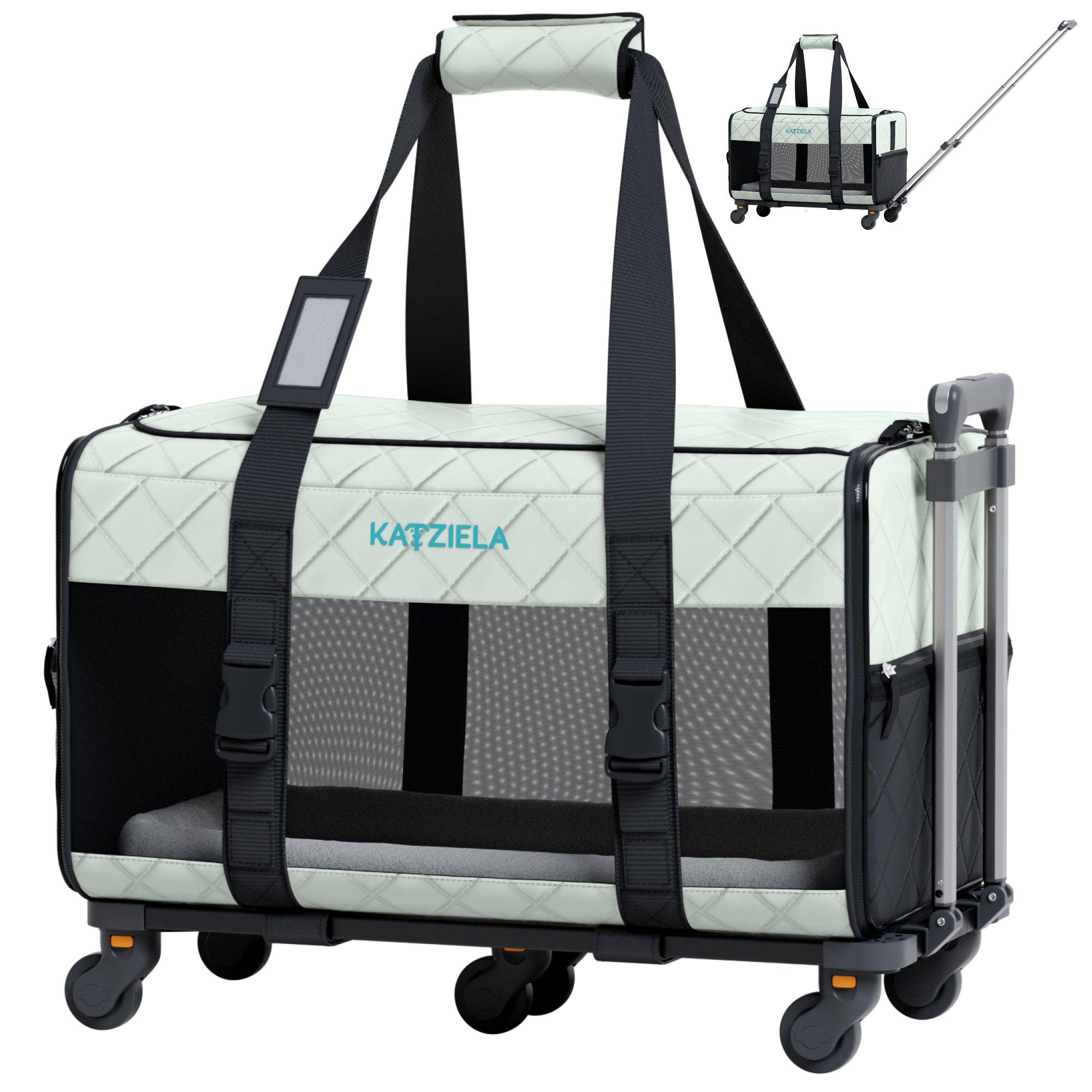 Katziela collection featuring pet carriers, pet strollers, and travel accessories for dogs and cats