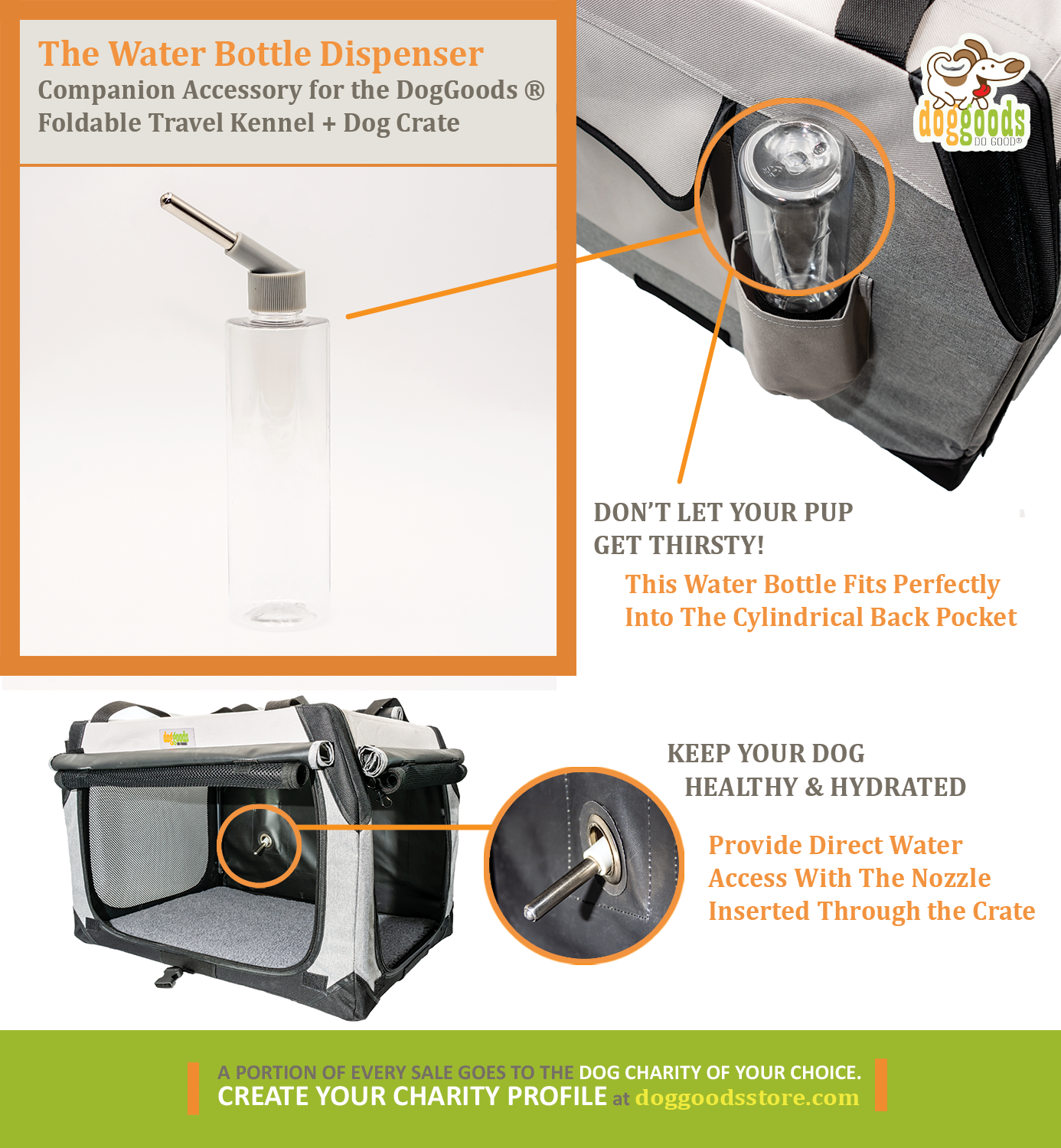 Water Bottle Dispenser For The Foldable Travel Dog Crate By DogGoods ™
