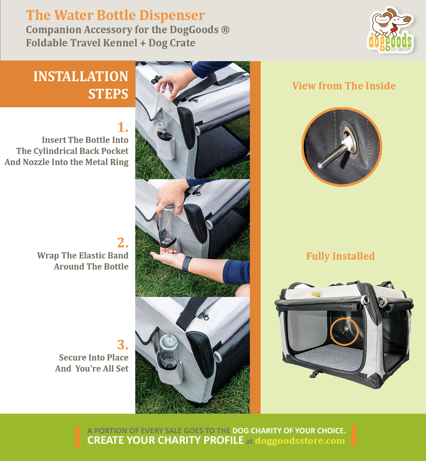 Water Bottle Dispenser For The Foldable Travel Dog Crate By DogGoods ™