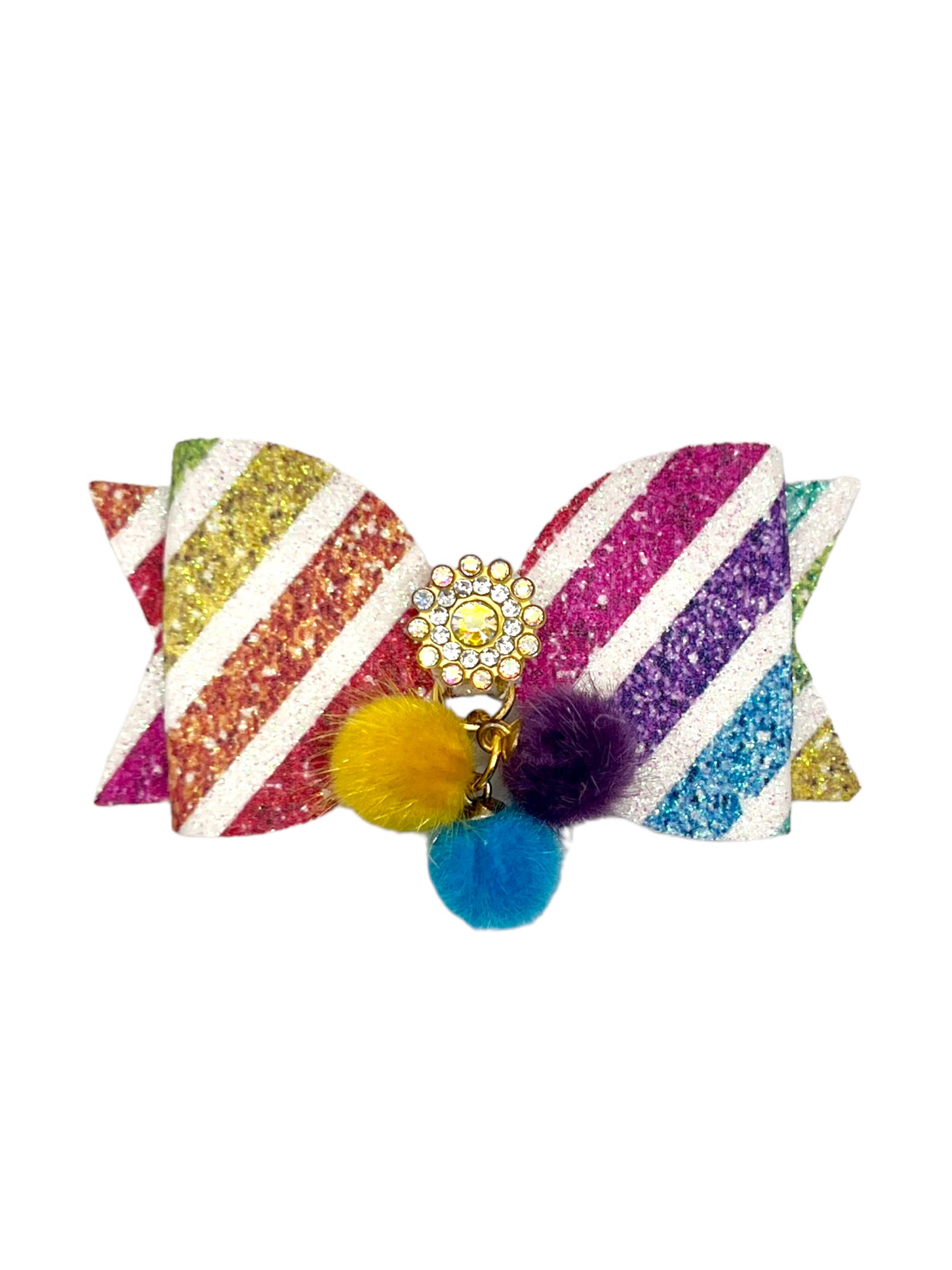 Bark 5th Ave., LLC Pride Rainbow Sparkle Pom Dog Hair Bow pet supplies