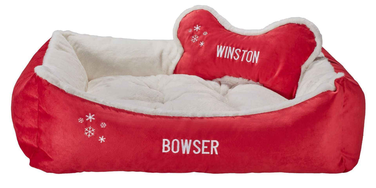 Bowsers Holiday Crimson Scoop Bolster Dog Bed - Easy-Entry Bolster Support