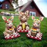 Joyful Picnic Gathering Bunny Trio Set of Three Figurines, Spring Rabbit Statue 4.5" Decor