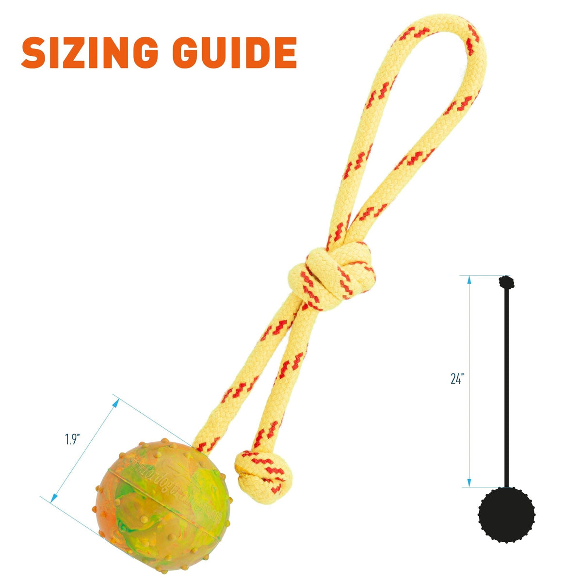 FDT Rubber Dog Ball on Rope, Small - Diameter 2-Inch (5 cm)
