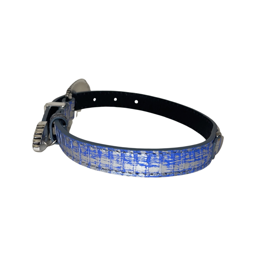 Allysa Payne Multi-Color Blue/Silver Snake With Our Custom 3-Piece Italian Hardware Dog Collar