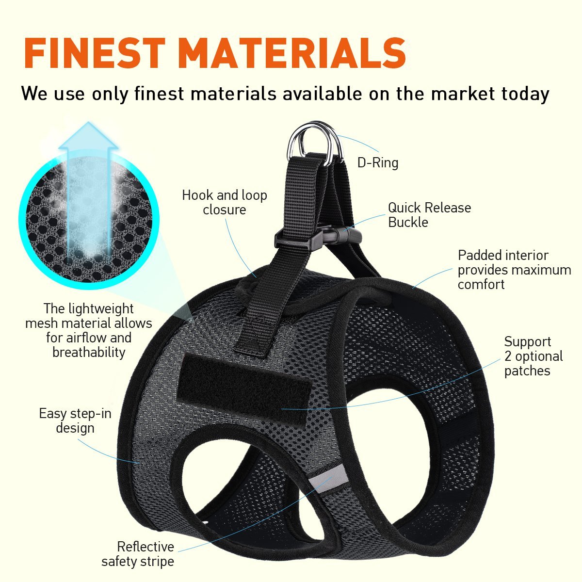 Dogline York Mesh Harness with Built-In Hook & Loop Fasteners