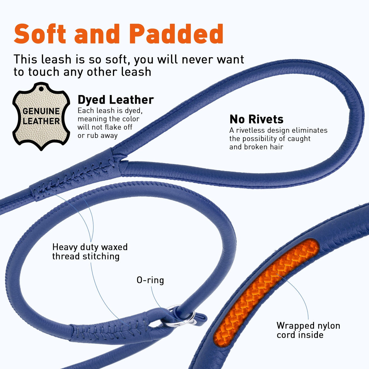 Dogline Soft Leather Round Slip Dog Lead for Dogs