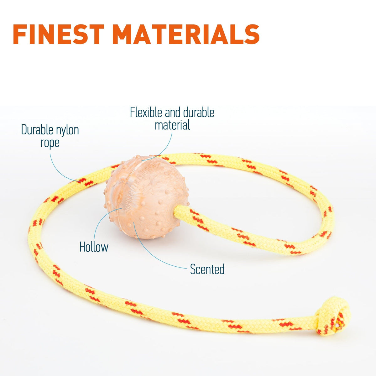 FDT Rubber Dog Ball on Rope, Small - Diameter 2-Inch (5 cm)