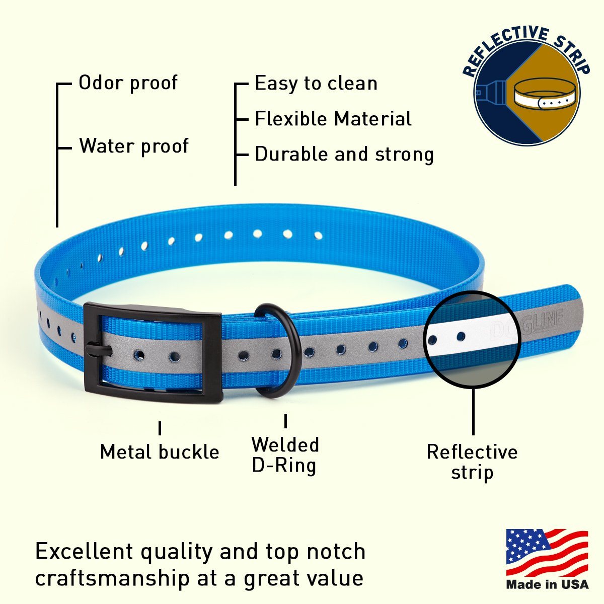 Dogline BioThane E-Collar Replacement Reflective Strap