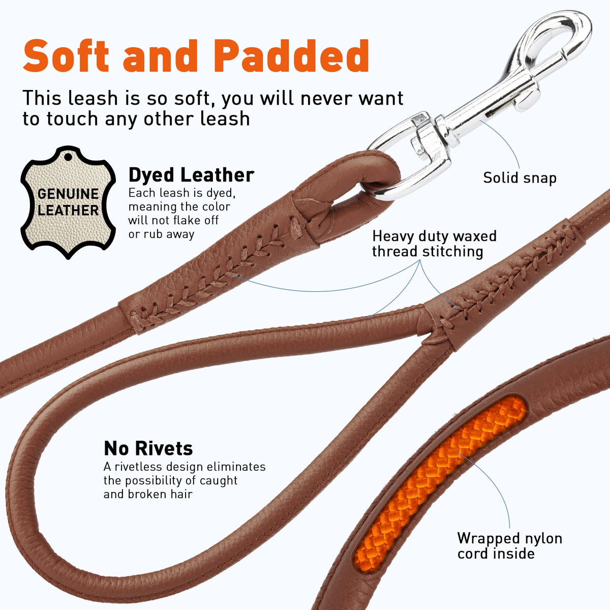 Dogline Soft Leather Round Dog Lead
