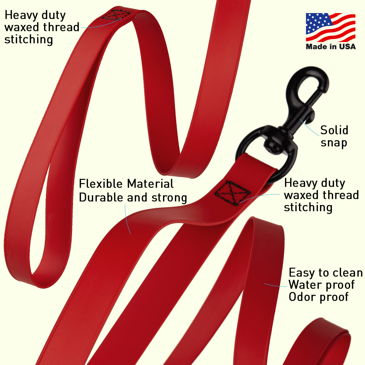 Dogline BioThane Waterproof Multi-Handle Dog Leash
