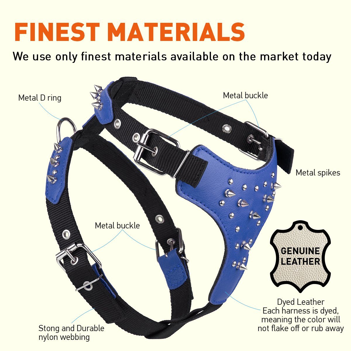 Dogline Leather with Nylon Spiked Dog Harness