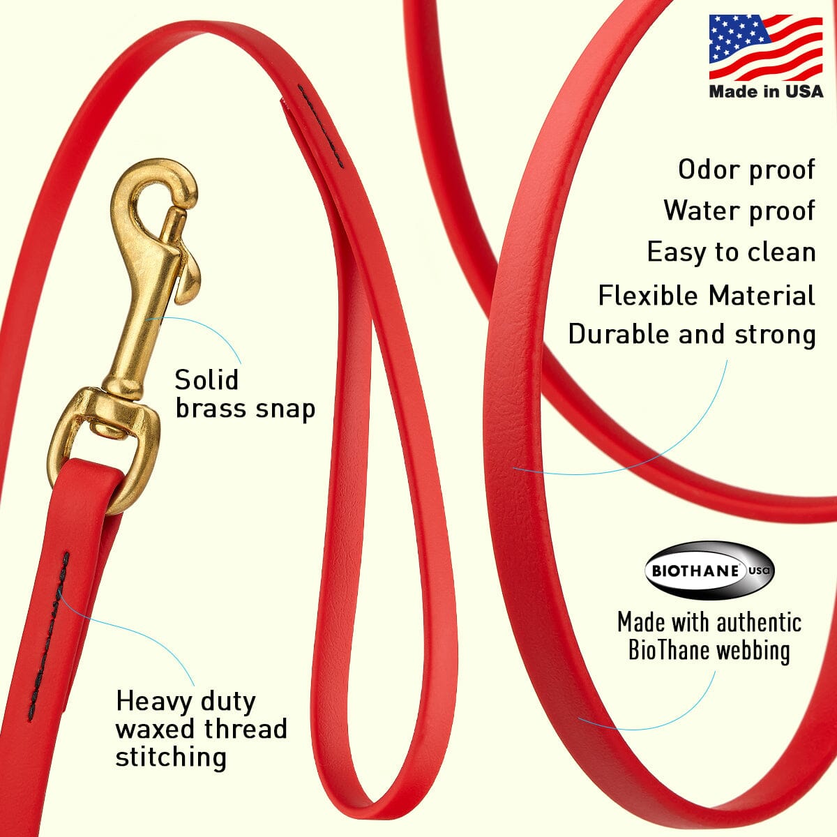 Viper BioThane Long Line 10 ft Dog Lead with Brass Hardware