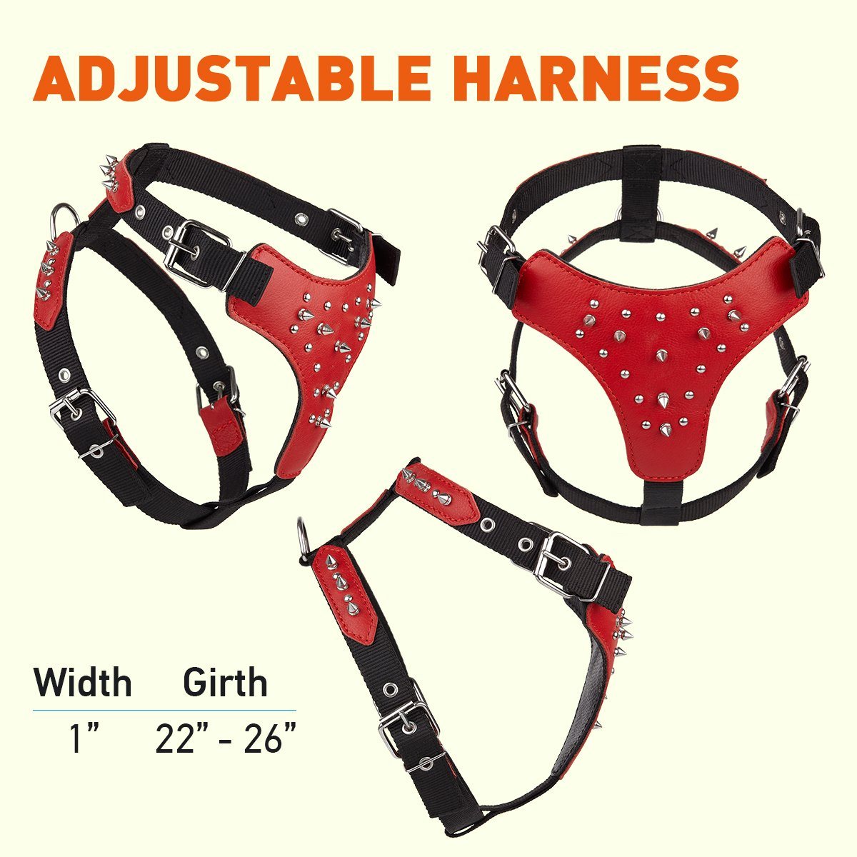 Dogline Leather with Nylon Spiked Dog Harness