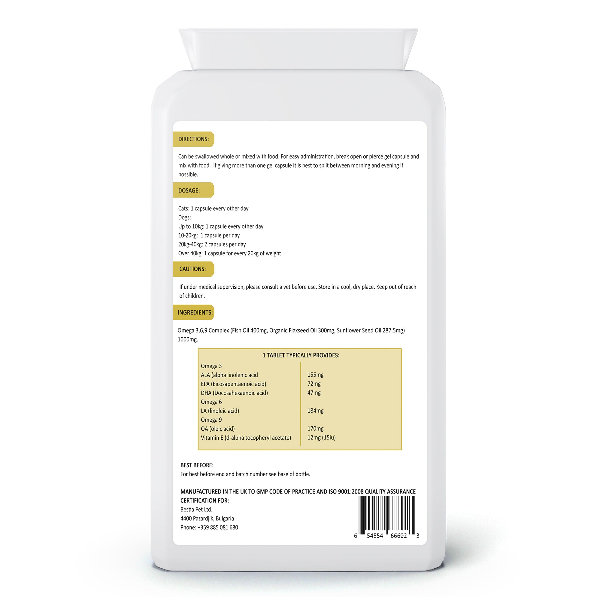 Bestia Dog Sport Omega 369 Dog Supplement