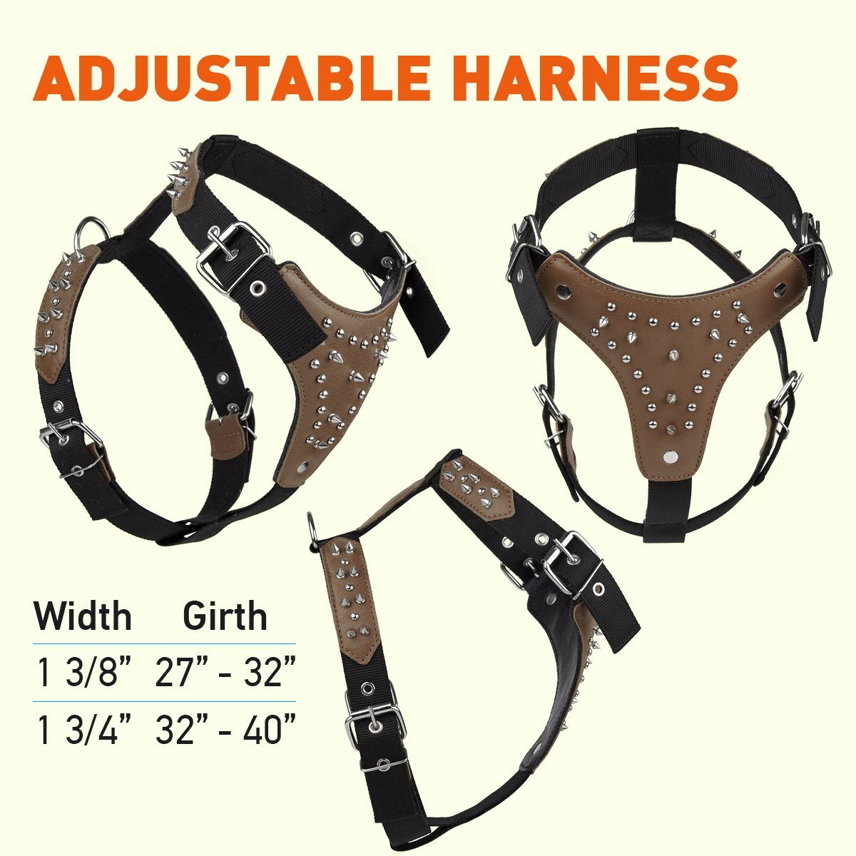 Dogline Leather with Nylon Spiked Dog Harness