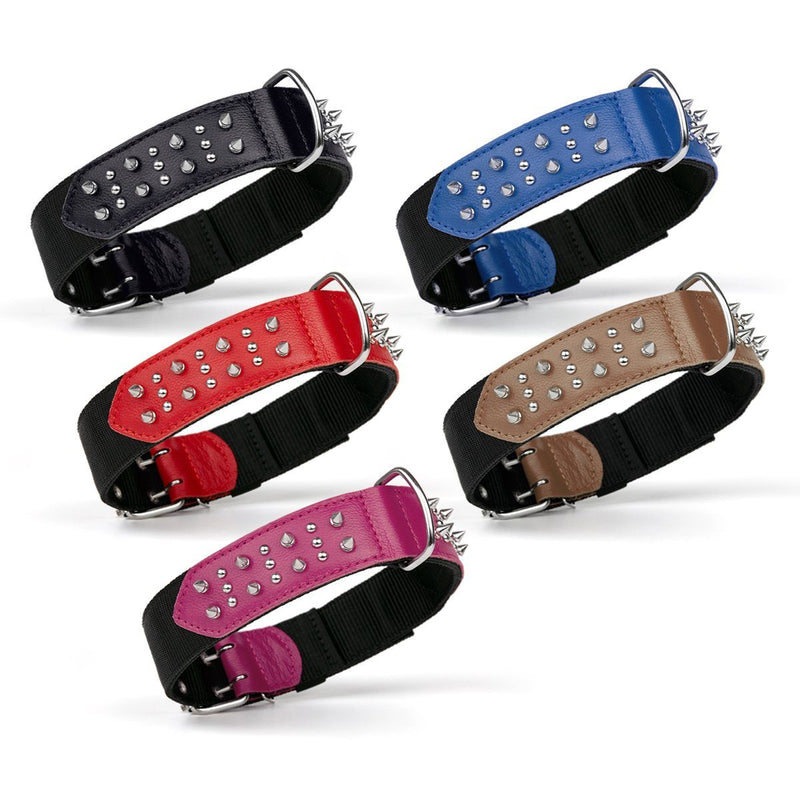 Dogline Leather with Nylon Spiked Dog Collar