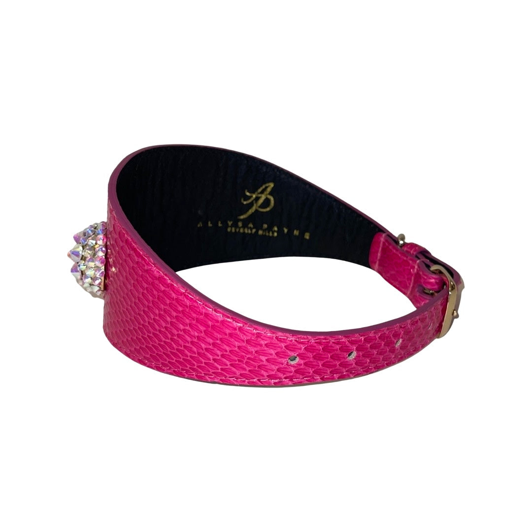 Allysa Payne Fuchsia Snake Wide Style Dog Collar With 3 Custom Swarovski Crystal Rivets