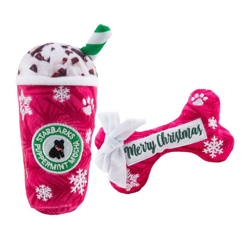 Haute Diggity Dog Merry Christmas Bone & Starbarks Puppermint Mocha Original Cup Christmas Plush Dog Toy