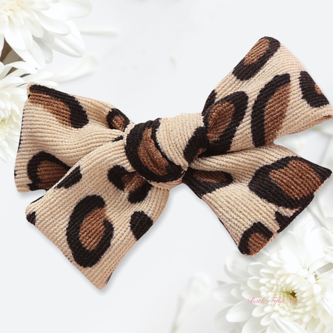 Bark 5th Ave., LLC Cheetah Corduroy Knot Bow Hair Clip Nylon pet supplies