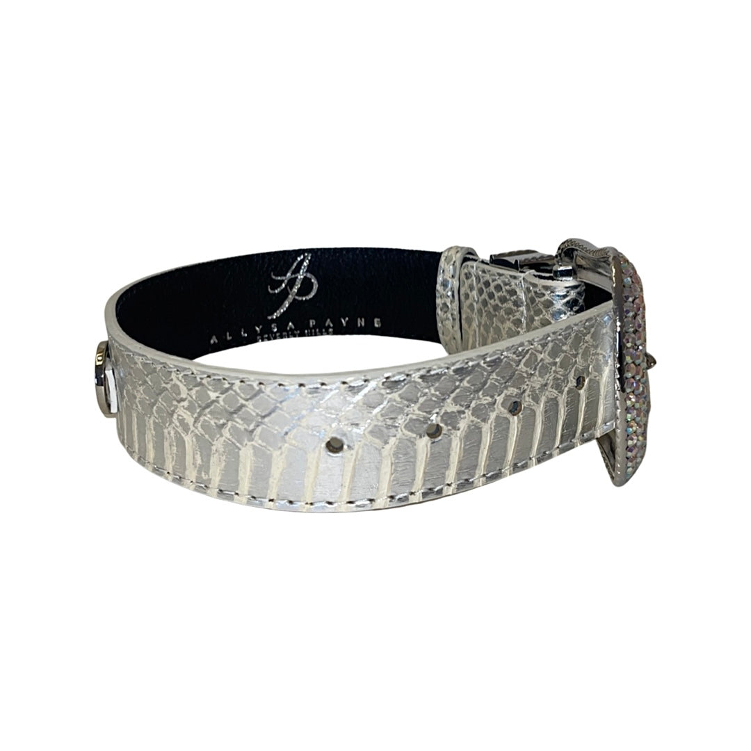 Allysa Payne Silver Snake/Swarovski Crystal Hardware Dog Collar