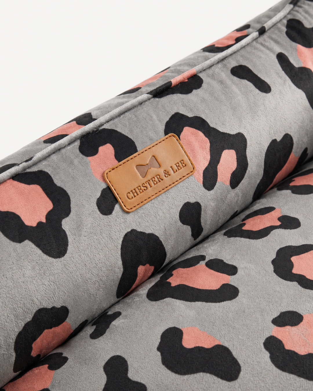 Chester & Lee Velvet Sleeper Dog Bed Gray & Peach Leopard Print