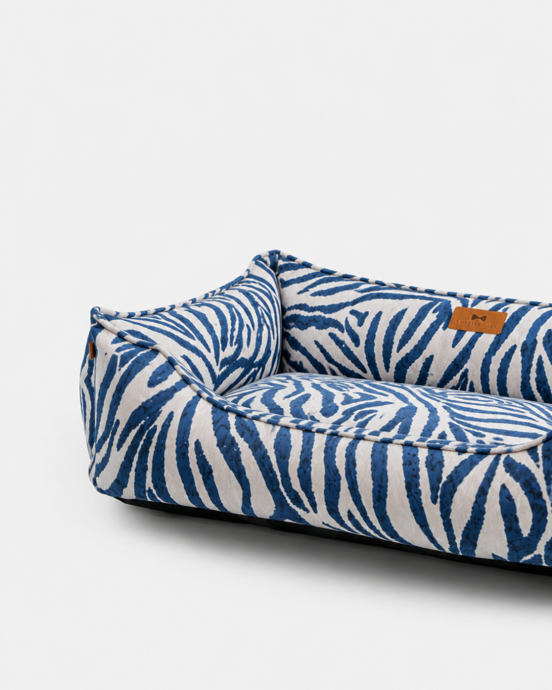 Chester & Lee Velvet Sleeper Dog Bed Blue & White Animal Print
