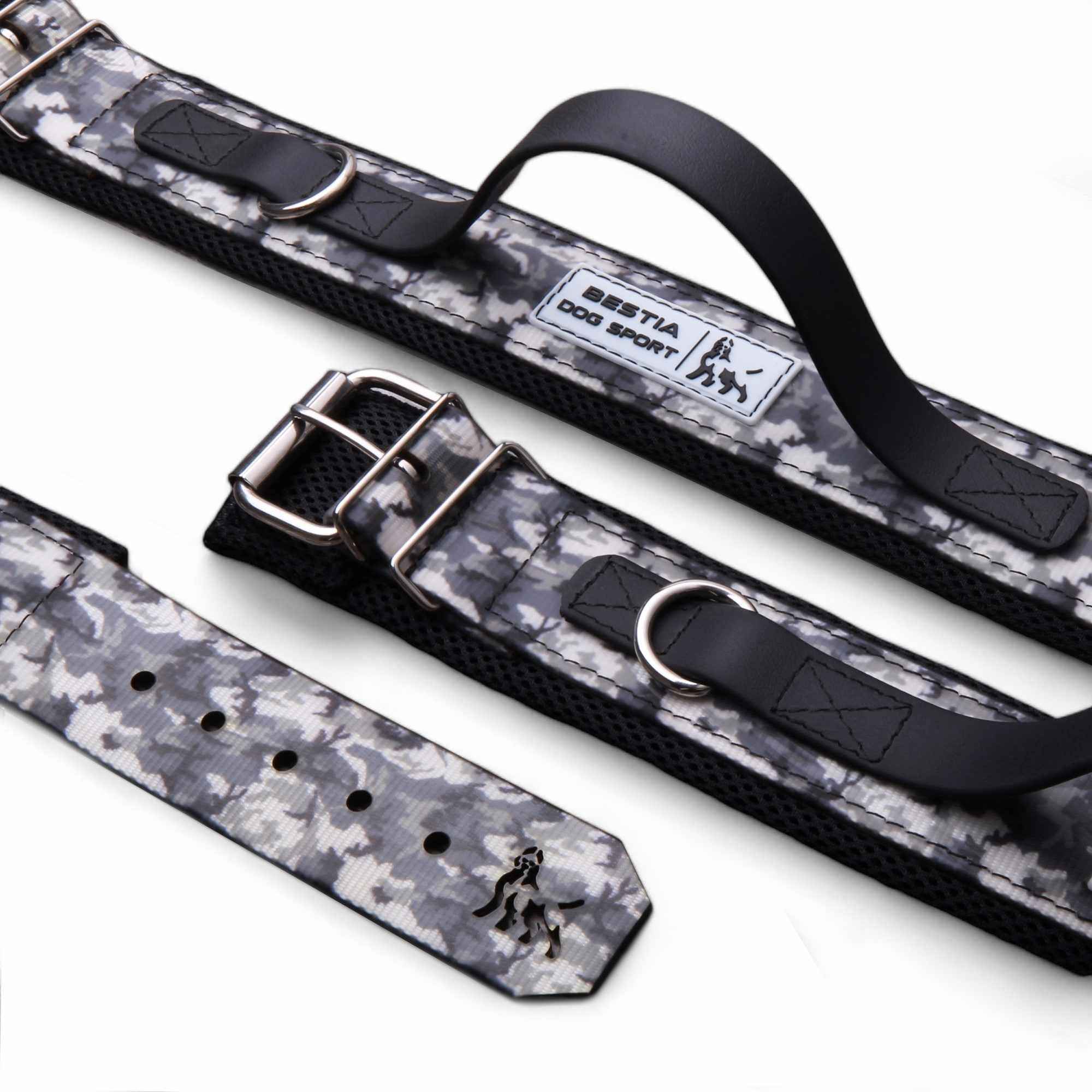 Bestia Dog Sport Handle Grey Camo Dog Collar