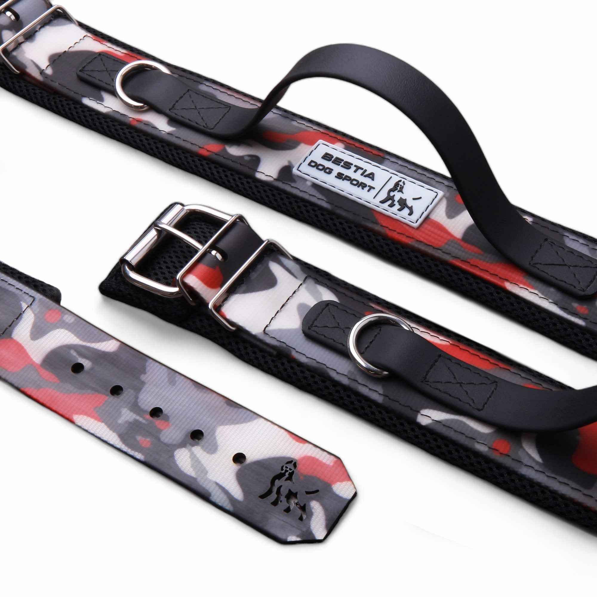 Bestia Dog Sport Handle Red Camo Dog Collar