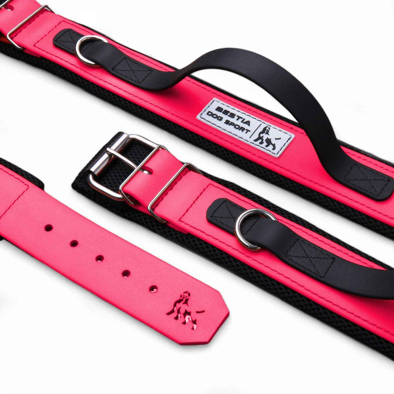 Bestia Dog Sport Handle Neon Pink Dog Collar