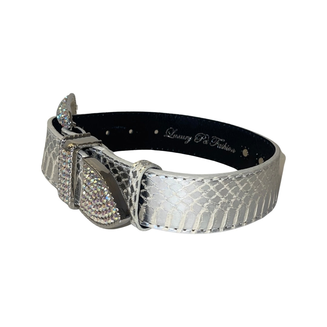 Allysa Payne Silver Snake/Swarovski Crystal Hardware Dog Collar