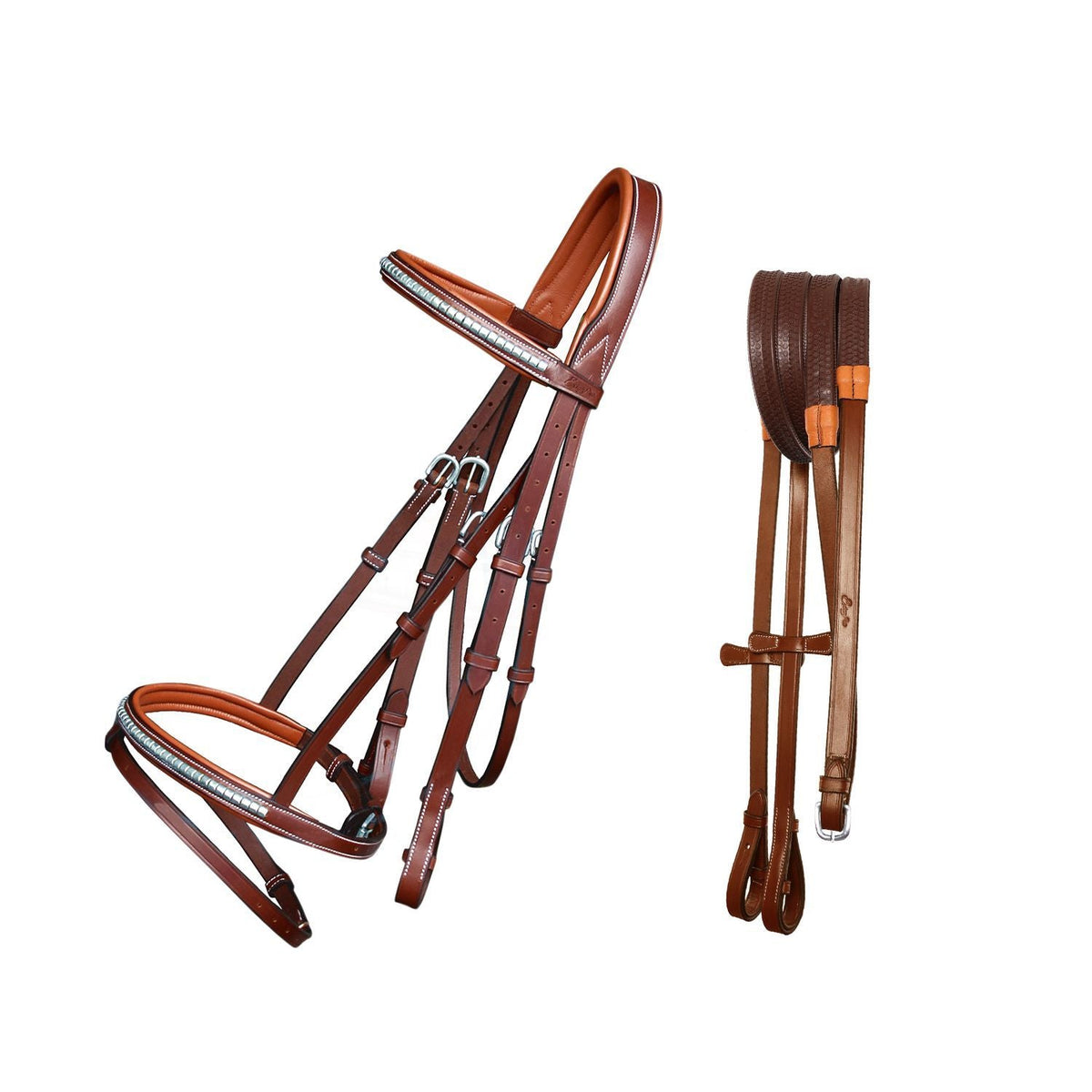 ExionPro Brass Clincher Studded Bridle With Flash and Reins - HT Animal Supply