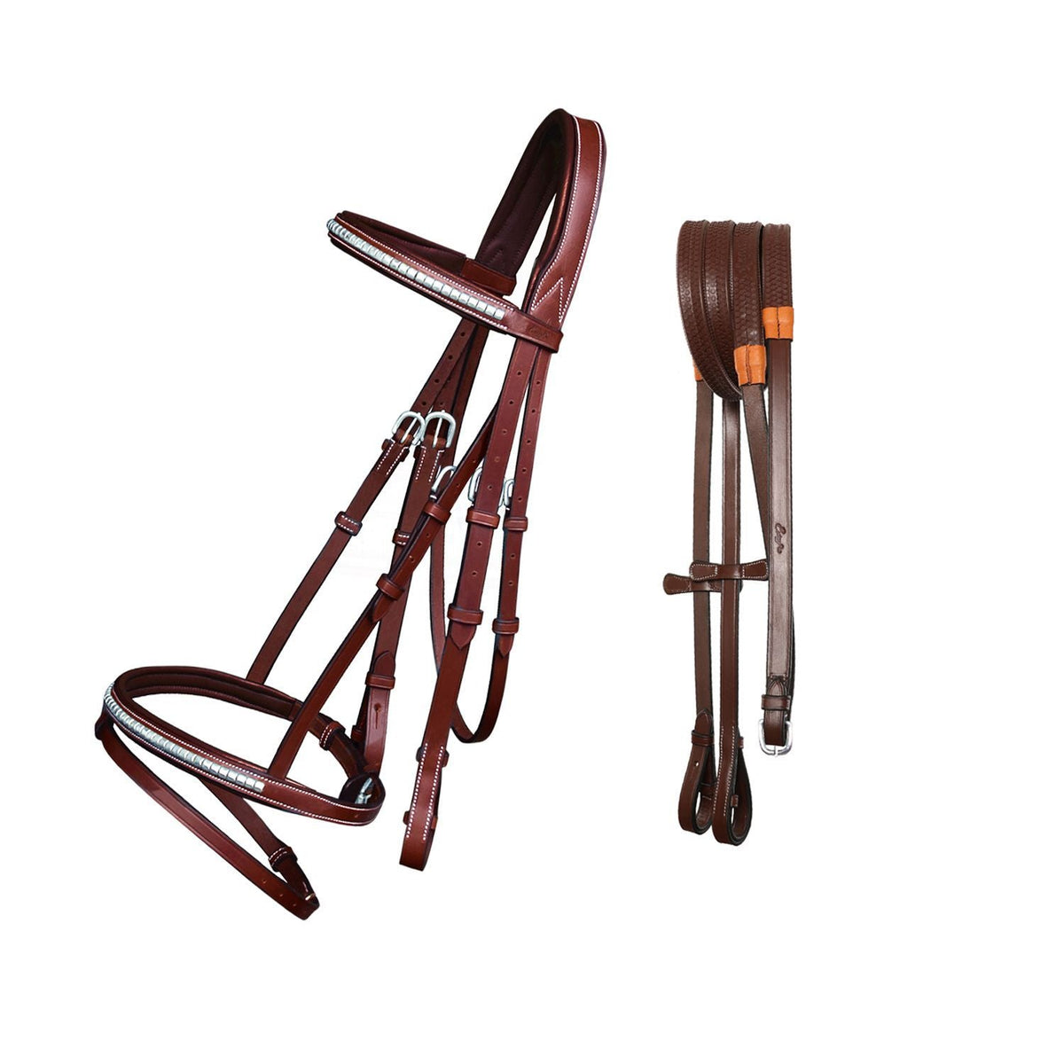 ExionPro Brass Clincher Studded Bridle With Flash and Reins - HT Animal Supply