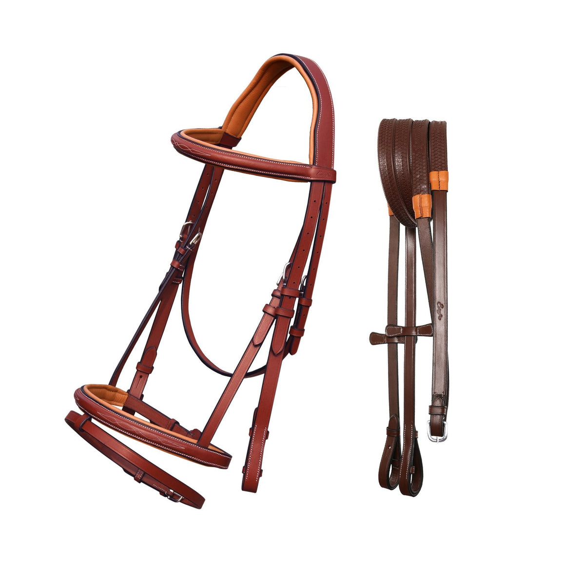 ExionPro Twin Designer Fancy Stitched English Snaffle Bridle with Reins - HT Animal Supply