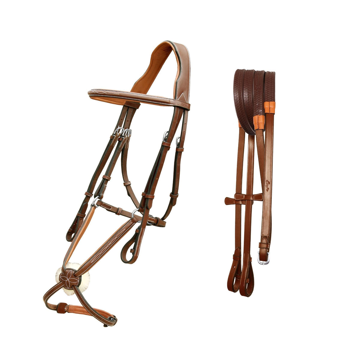 ExionPro Designer Fancy Stitched Figure 8 English Bridle With Rubber Reins