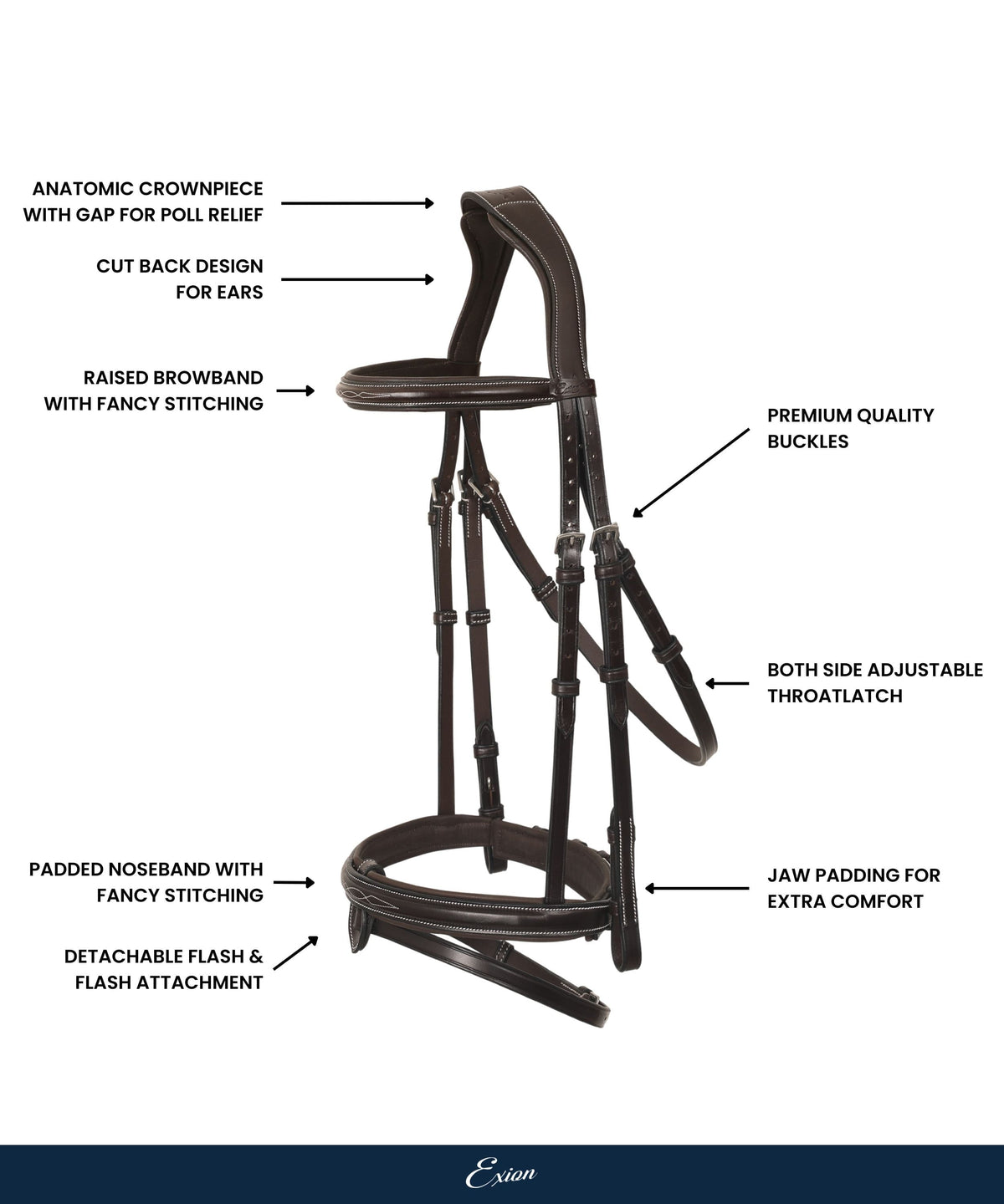 ExionPro Designer Stitched Mono Crown Piece Snaffle Bridle With Rubber Reins | HT Animal Supply