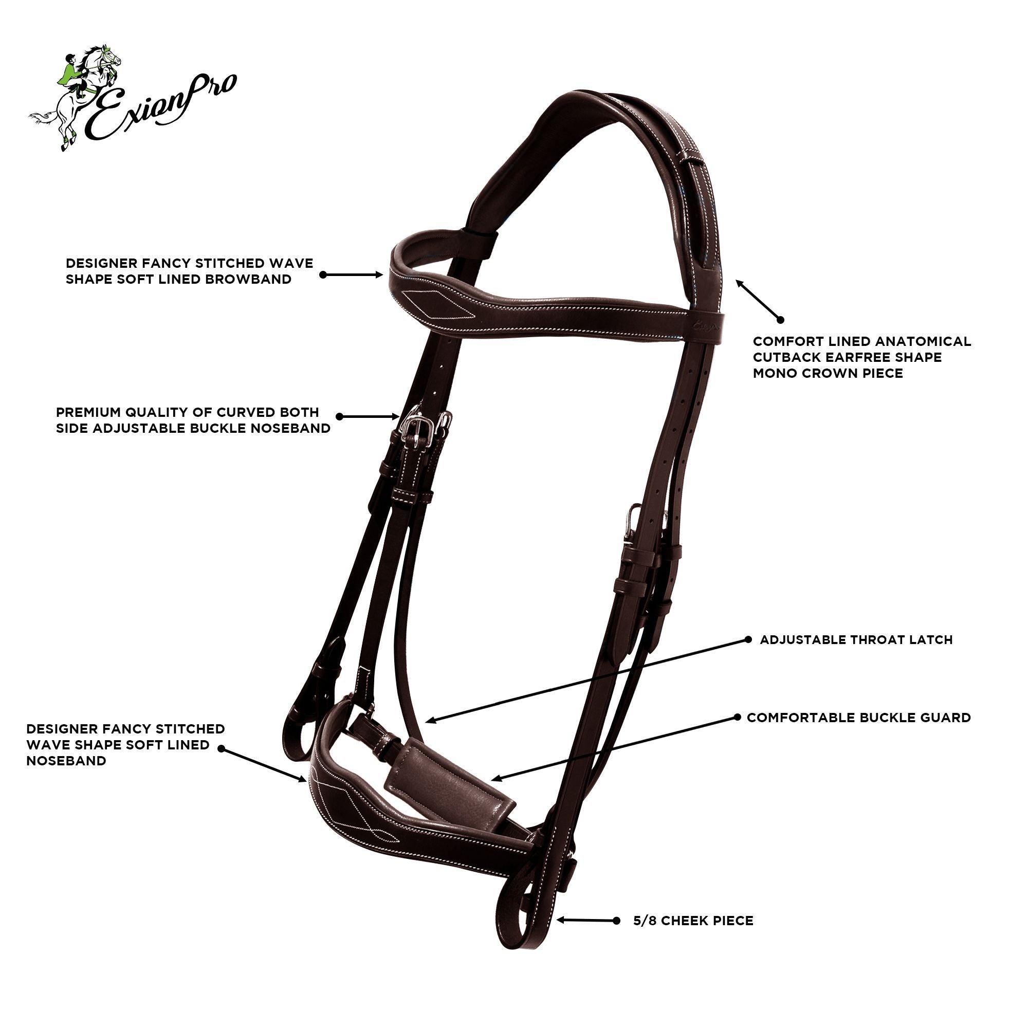 ExionPro Broad Wave Shape Designer Fancy Dressage Bridle & Web Reins - HT Animal Supply